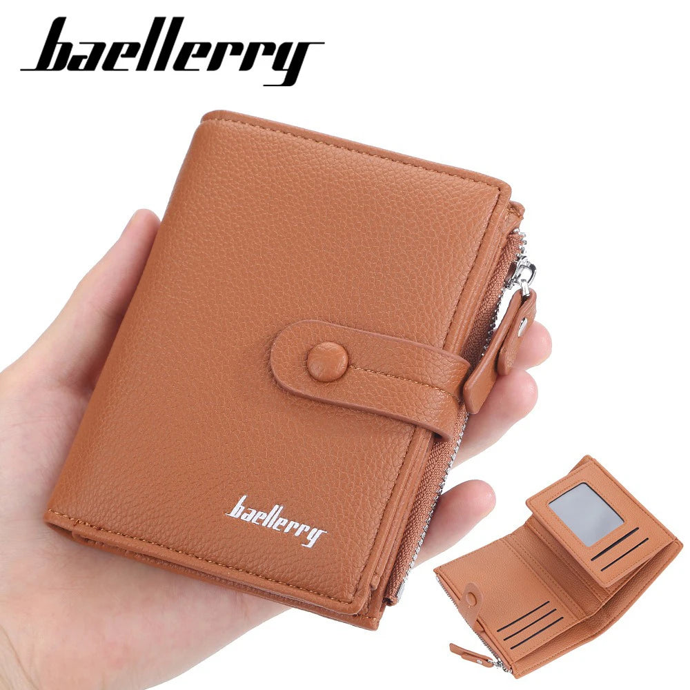 Mini Wallet for Women Baellerry Small Tri-fold Clutch with Zipper Snap Button Multi Card Holder Organizer Gift for Her