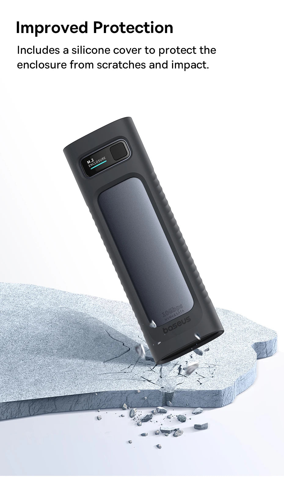 Baseus M2 SSD Case NVMe SATA Dual Protocol 10Gbps M.2 to USB Type C 3.2 Gen 2 Portable SATA NVMe External Enclosure SSD Box Case