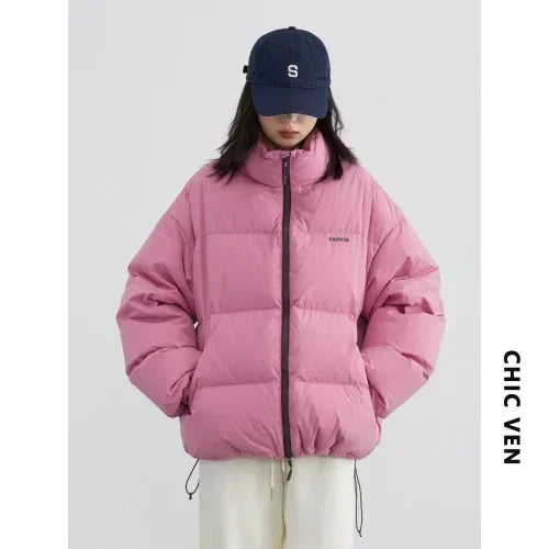 CHIC VEN Women Down Coats Streetwear Solid 90 White Duck Down Stand Collar Female Down Jacket Warm Ladies Overcoat Winter 2024
