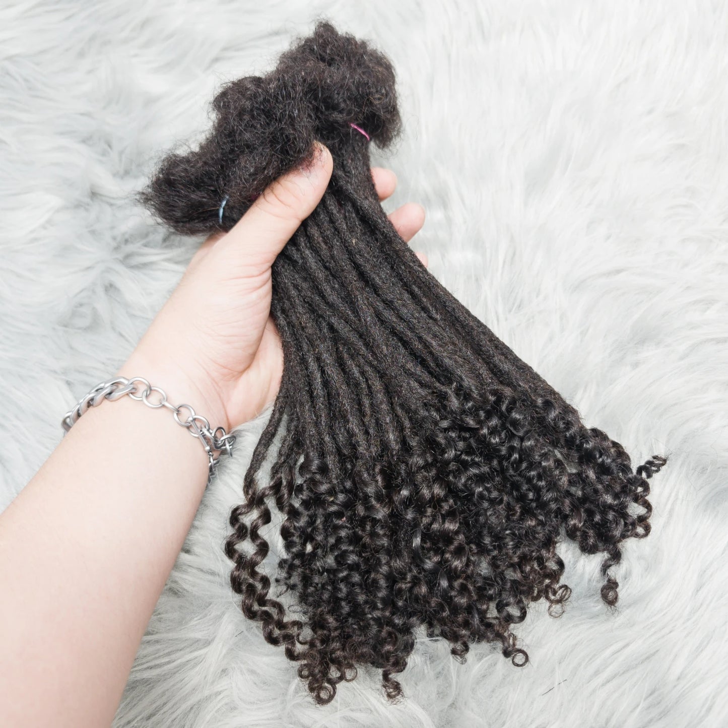 Natural Human Hair Dreadlock Extensions with Curly Ends 8-12 Inch Handmade Curled Tail Locks Extension for Women Men 10 Strands