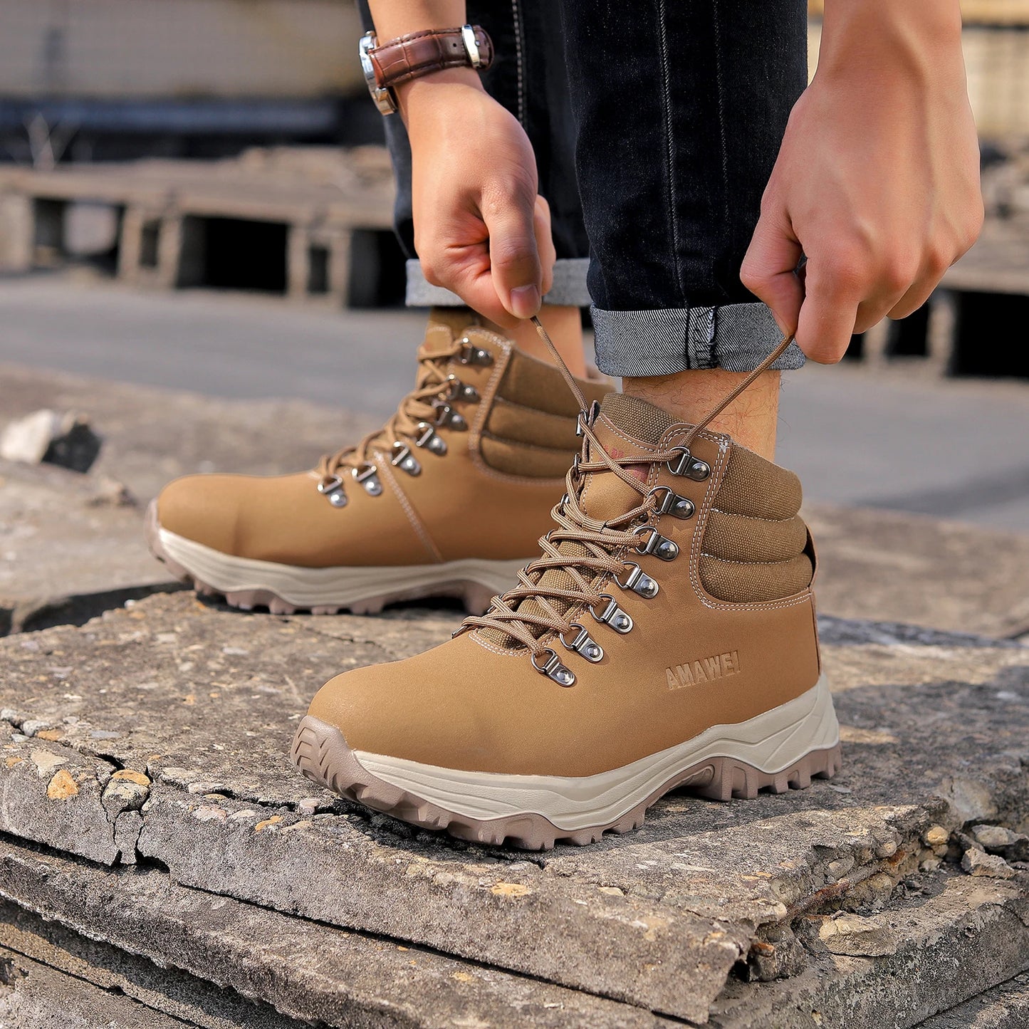 Safety Shoes for Men Waterproof Steel Toe Shoes Anti-smash Construction Boot Work Utility Shoes High Top Indestructible Shoes