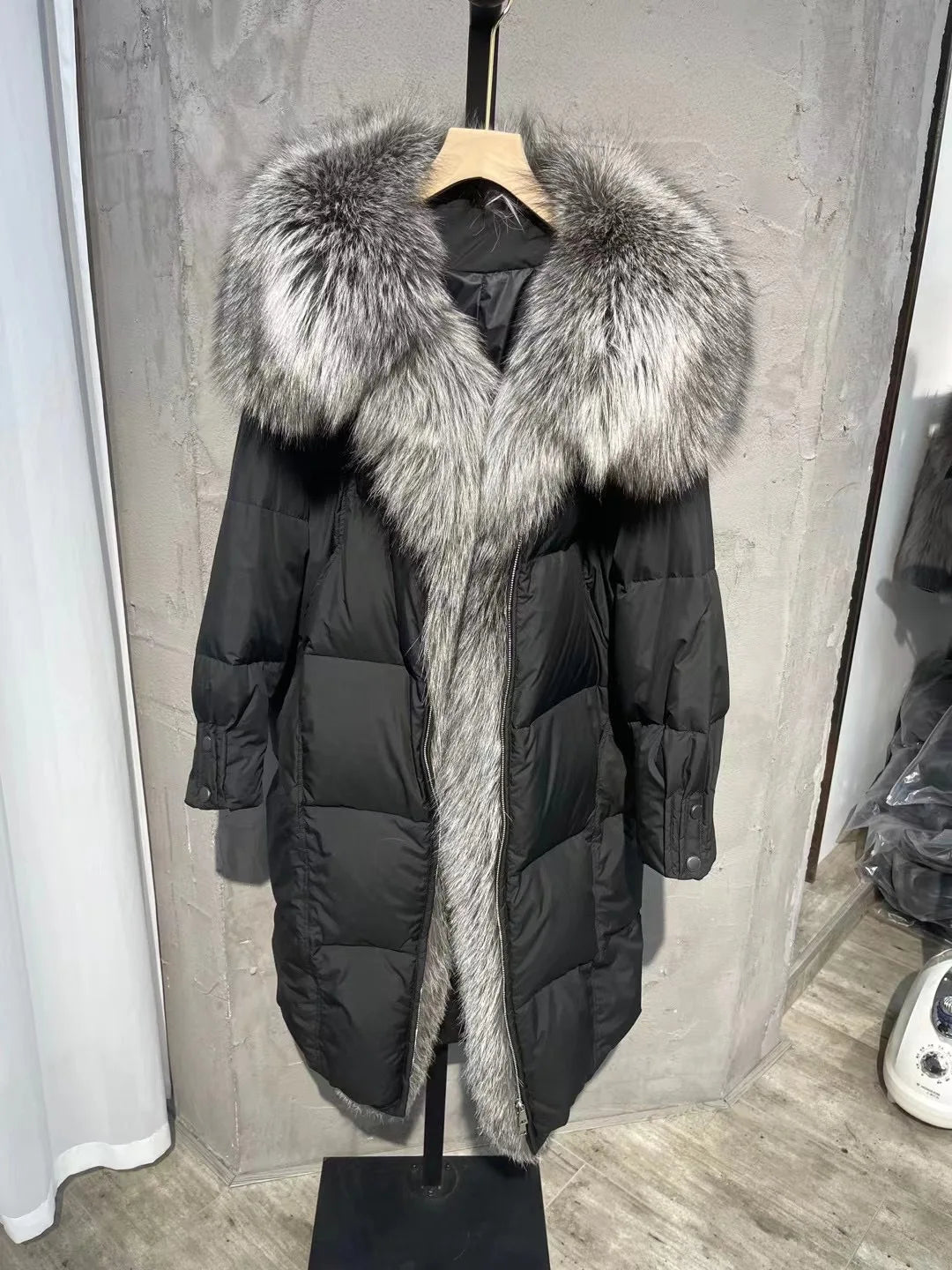 New Winter Coat Women Goose Down Jacket Long Thick Warm Oversized Real Fox Fur Collar Luxury Fashion Outerwear Streetwear