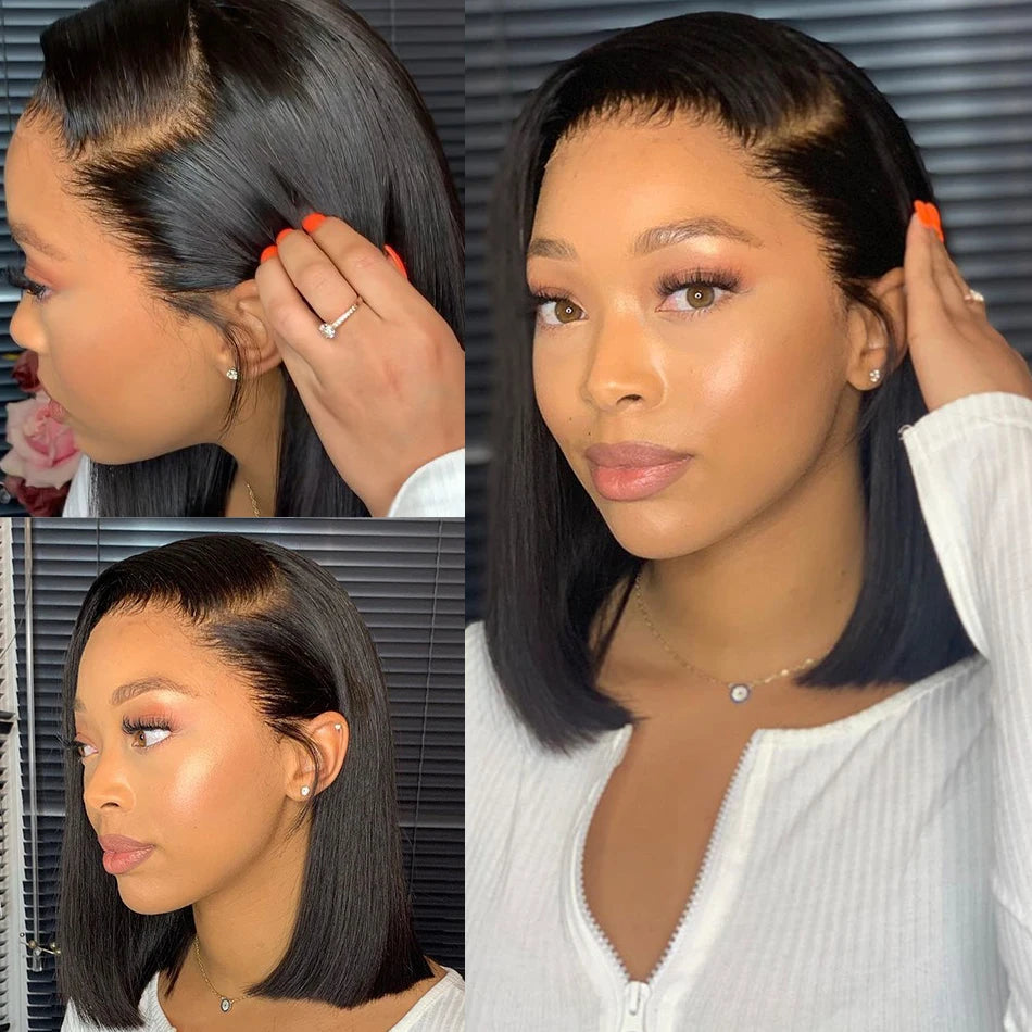Wear And Go Glueless Wig 13x4 HD Bone Straight Lace Frontal Human Hair Wigs Ready To Wear Brazilian Short Bob Wigs For Women 180