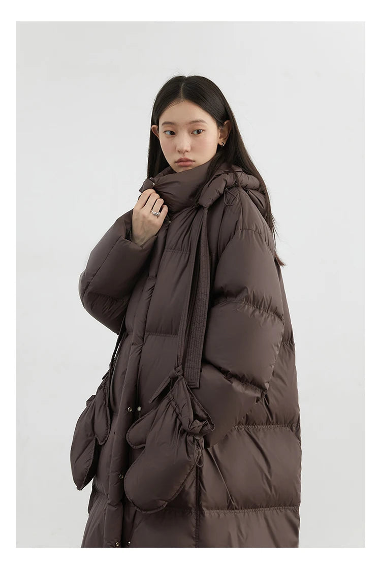 CHIC VEN New Women Down Coats Solid Loose Casual Hooded Down Jacket Female Soft 90 White Duck Down Coat Thick Autumn Winter 2024