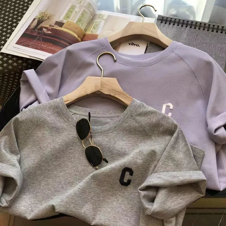 ﻿ 2 Piece Set Women Summer Loose Short Sleeve T-Shirt Casual Shorts Sports Print Letter Casual Suit Large Size Short Pajamas