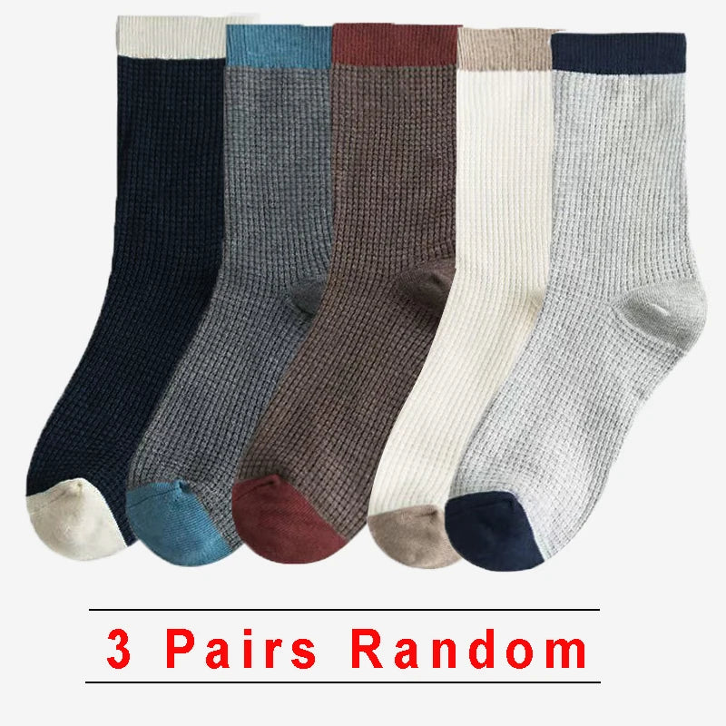High-quality Harajuku Socks Men's mid-calf socks double-needle business and casual sock Long and warm autumn and winter socks