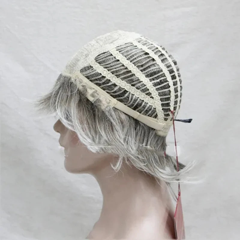 HAIRJOY Synthetic Hair Wig Curly  Pixie Cut  Layered Haircut  With Bangs  Highlighted  Balayage  Gray Wig