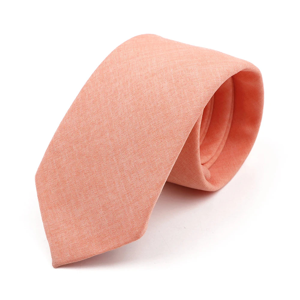 Novelty New Solid Color Ties For Men 100%Cotton Handmade High Quality Necktie Pink Green Orange 6.5cm Skinny Slim Ties Accessory