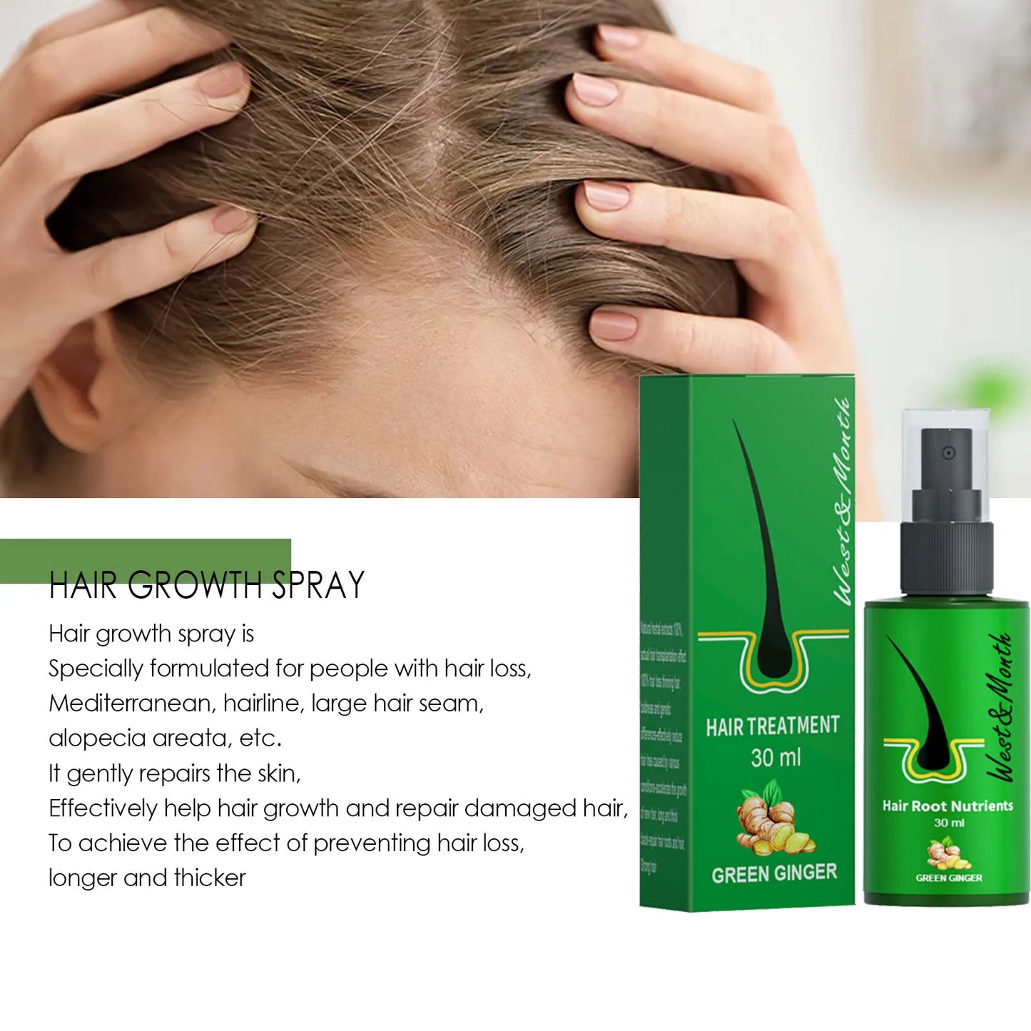 Hair Growth Spray for Baldness Hair Loss Repair Damaged Scalp Serum Liquid Thickening Hair Root Treatment Longer Healthier Hair