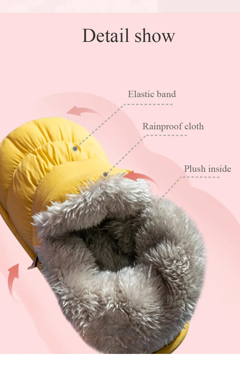 WDZKN Fashion Women Home Cotton Shoes Winter Warm Plush Slip On Slippers Waterproof Down Soft Bottom Indoor Couple Outside Shoes
