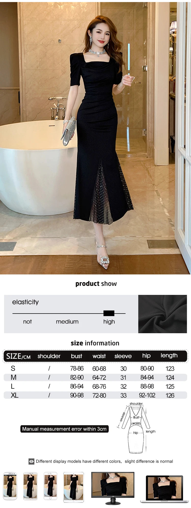 Women‘s Fashion French Retro Maxi Dress Woman Elegant Black Skinny Fishtail Robe Evening Party Vestidos Prom Banquet Gown Female