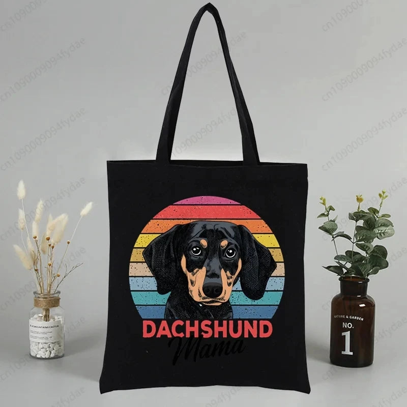 Dachshund Teckel Cute Dog  Canvas Tote Bag Printed Cartoon Reusable Cloth Bag Handbag Shopping Shoulder Bags Handbags Women