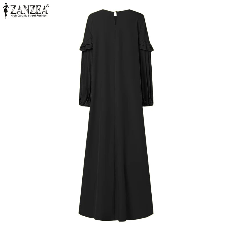 Elegant Autumn Maxi Dresses 2025 ZANZEA Women Fashion Long Sleeve Pleated Party Sundress IsIamic Robe Muslim Abaya Hijab Dress