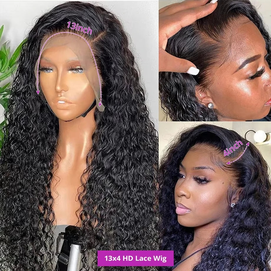 13x4 13x6 Water Wave Curly Human Hair Wig 30 Inch Lace Front Wig Human Hair Deep Wave Frontal Wig Hd Lace Wigs On Clearance Sale