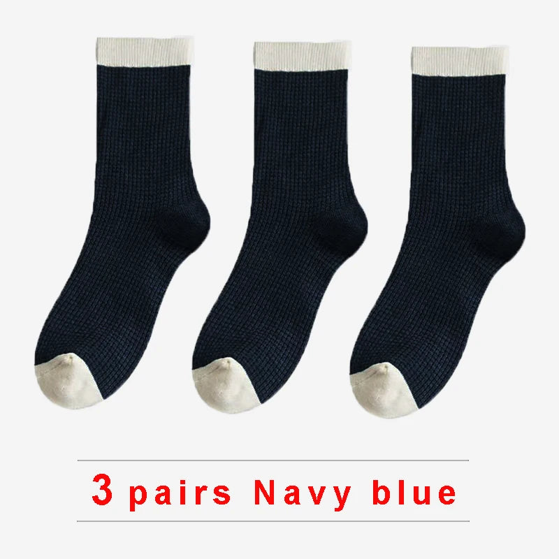 High-quality Harajuku Socks Men's mid-calf socks double-needle business and casual sock Long and warm autumn and winter socks