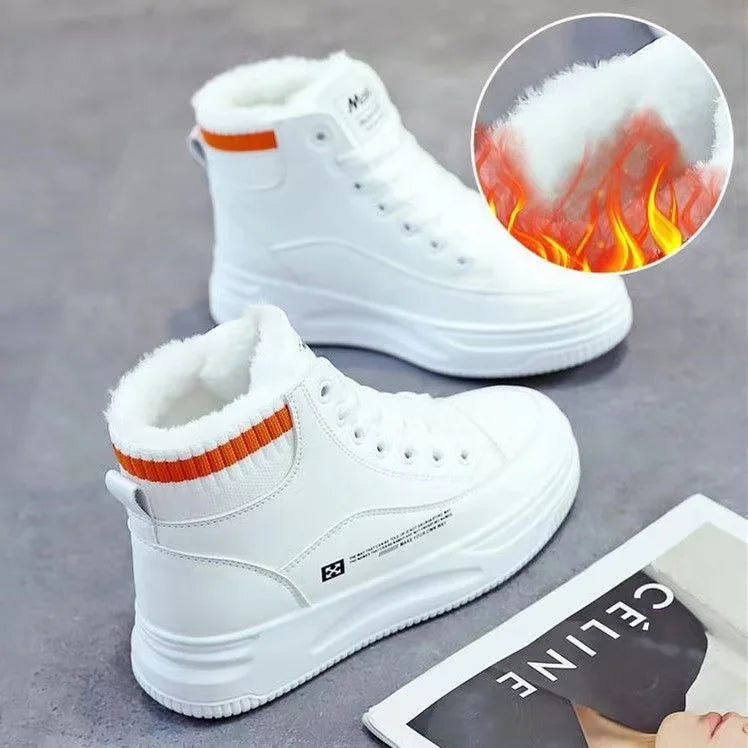 2025 Winter High Top Womens Sneakers Spring Lace-up Student Flat Casual Sports Shoes for Women Canvas Leather Platform Shoes