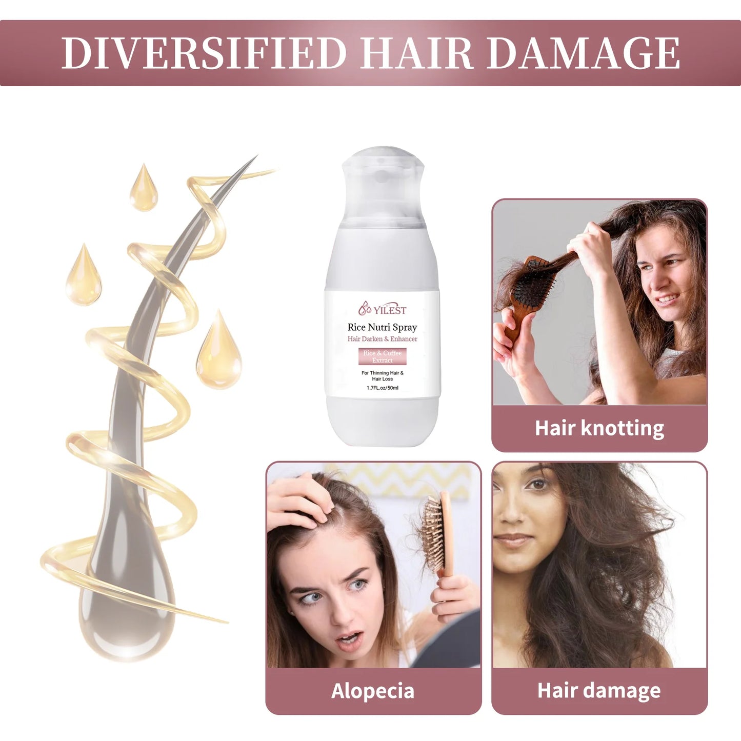 Hair Helper Spray, Rice Water Spray,Hair Strengthens Thickening,Natural Spray Stimulates Growth Soothes Scalp for Thinning Hair