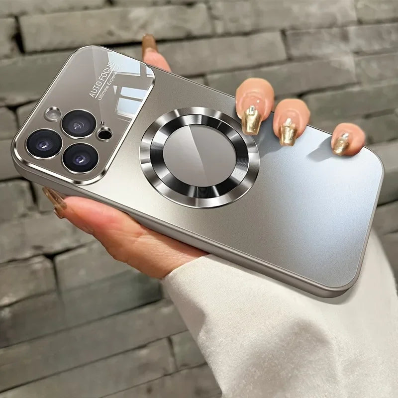 Fashion Titanium Alloy Case For iPhone 16 15 14 Plus 13 11 Pro Max 16 Plus High-end Glass Magnetic Phone Case Simple Phone Case