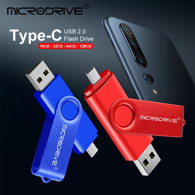 2 in 1 OTG Usb flash drive 256G 128GB 64GB Pendrive 32GB 16GB memory Stick 8GB 4GB Pendrive cle usb 2.0 key with Type C Adapter