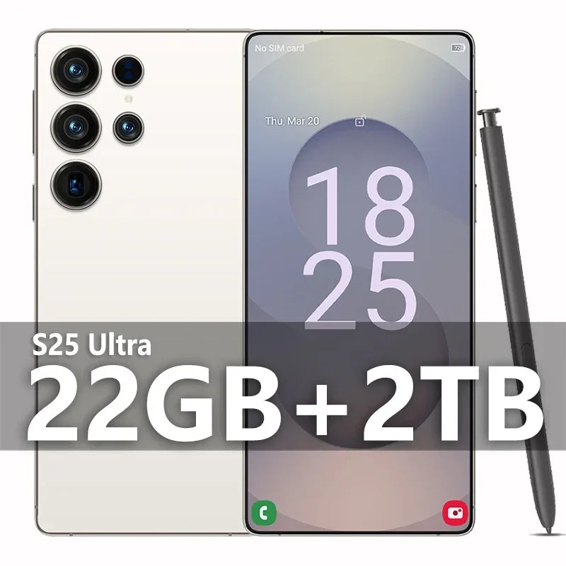 2025 NEW HOT S25 Ultra 22GB 2TB 7.3inch HD Global Edition Original Smart Dual Card 8000mAh Battery Facial Recognition Function