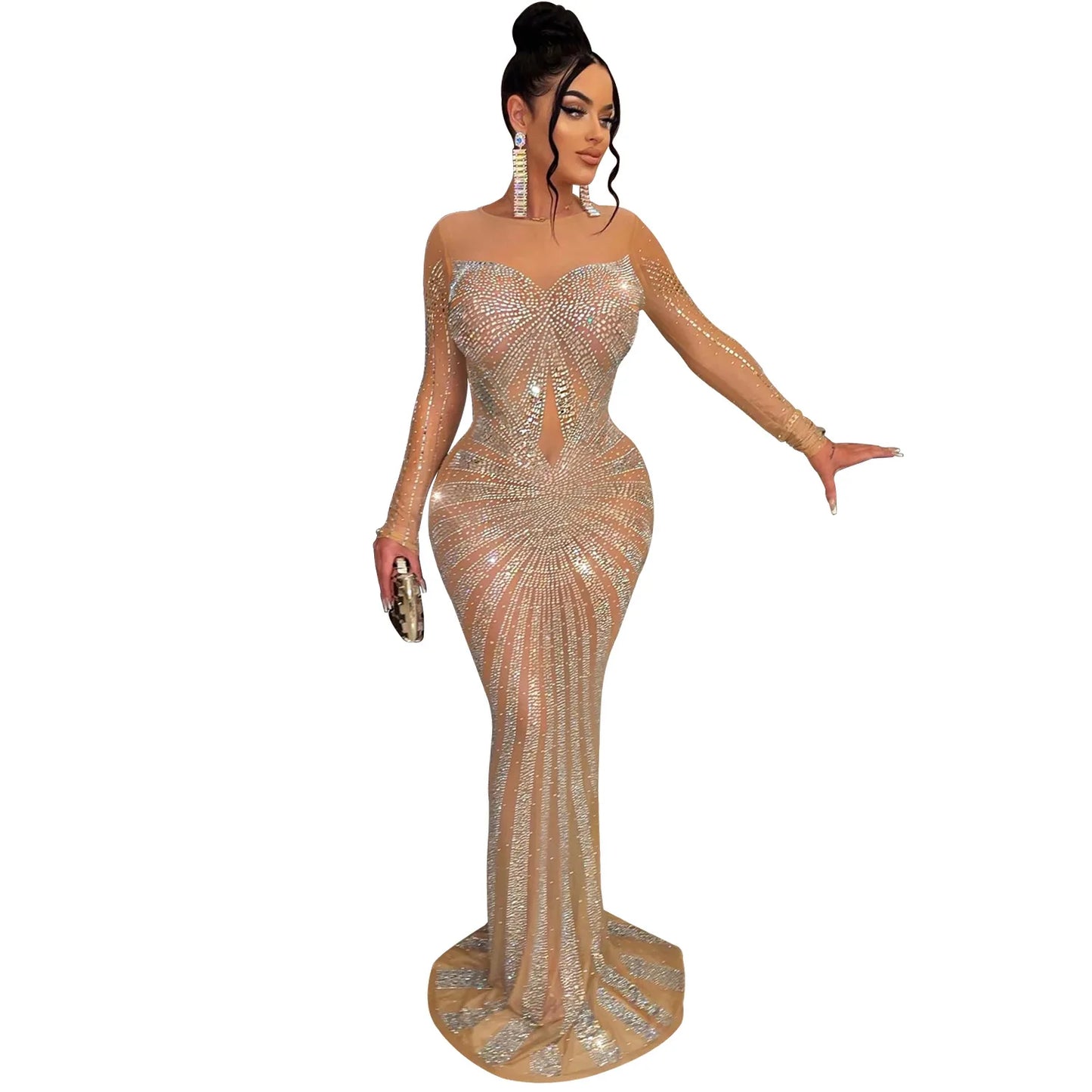2023 African Maxi Dresses for Women African Fashion Sexy Dress Evening Women Party Club Mesh Bodycon Elegant Dresses