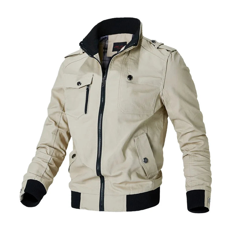 Spring and Autumn New Men's Plus Size Workwear Jacket Korean Version Trendy Slim Fit Military Top Casual Windproof Warm Jacket