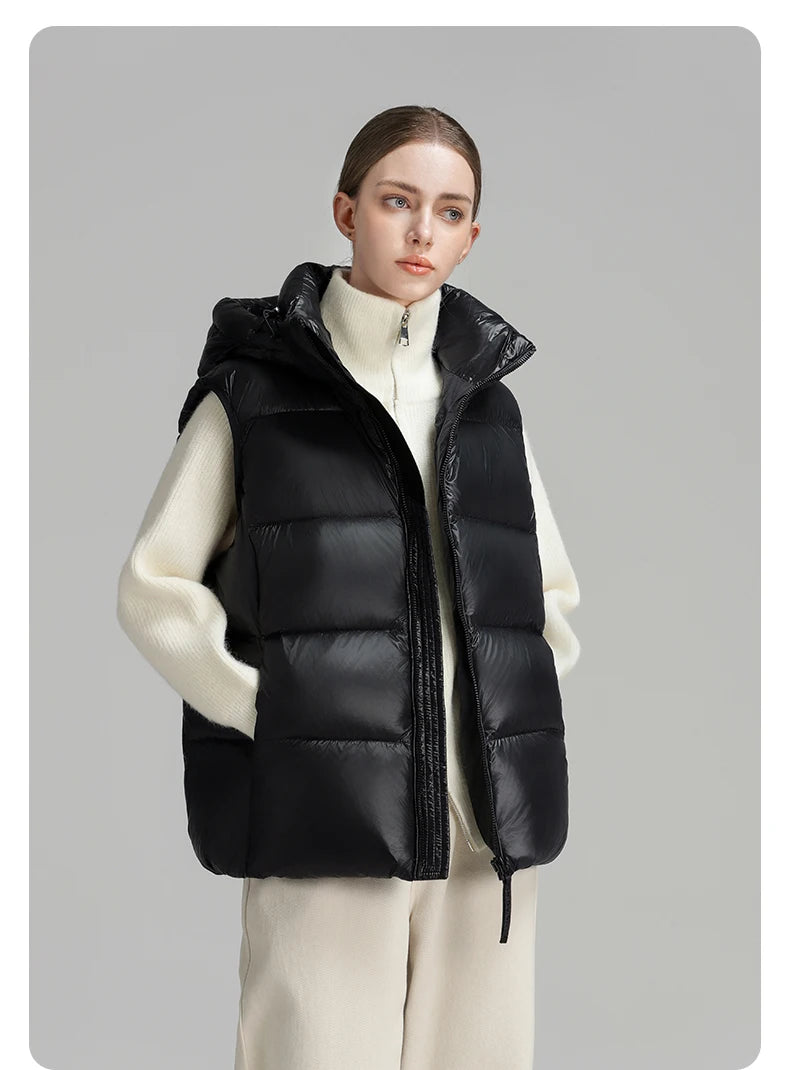 CLARKE QUEEN 2025 Duck Down Vest Jacket for Women Light Weight Padding Winter Outerwear Puffer Casual Warm Thickened Short Coat