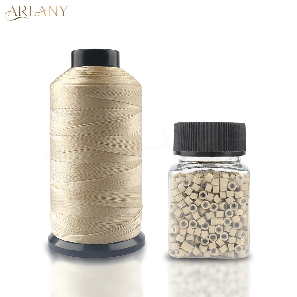 ARLANY 1000Pcs Micro Rings Links Beads Weft Extension Kit With Nylon Bonded Sewing Thread For Sew-In Weft Hair Extension