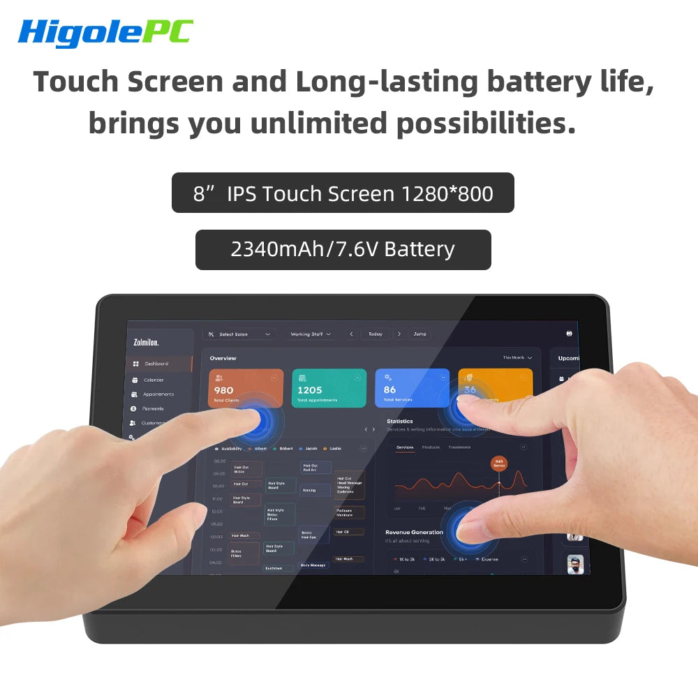 Higole F3APL 8'' Fanless Mini PC with Screen Intel N4200 Windows 10 WiFi5 4GB 64GB 2340mAh 4K Laptop Desktop PC Mini Computer