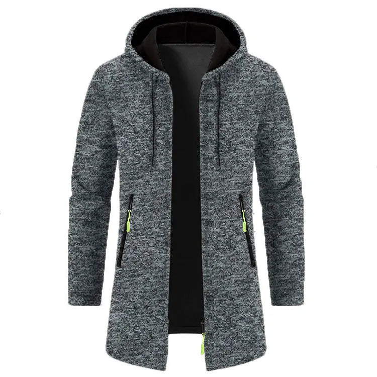 Spring Autumn Men's Hooded Long Jackets Solid Kintting Cardigan Outwear Casual Male Coats Zipper Warm Streetwear Hoodies Jacket
