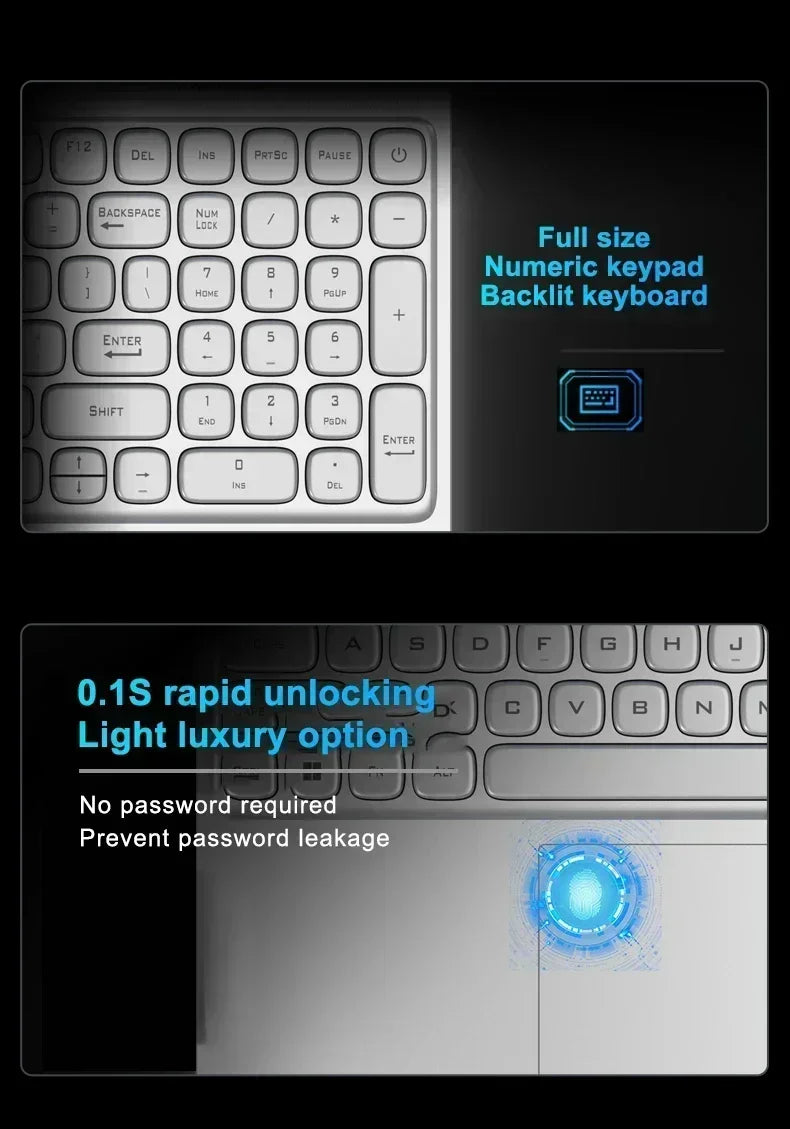 NEW  Laptop Intel N95 4K HD 120HZ Display 32GB+2TB Windows 11 Pro Office Gaming Notebook Computer Fingerprint Unlock PC