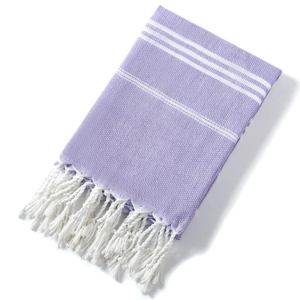 Cotton Striped  Turkish Sports Bath Towel with Tassels Travel Gym Camping Sauna Beach Pool Blanket Absorbent Easy Care