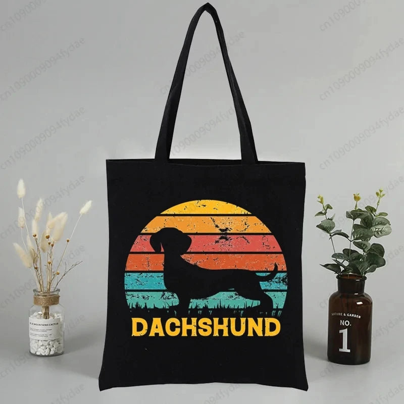 Dachshund Teckel Cute Dog  Canvas Tote Bag Printed Cartoon Reusable Cloth Bag Handbag Shopping Shoulder Bags Handbags Women