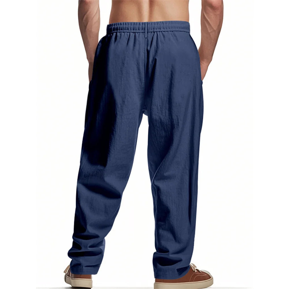Autumn New Men's Cotton Pants Solid Color Button Drawstring Design Casual Loose Fit Cozy Trousers Simple Style Long Pants