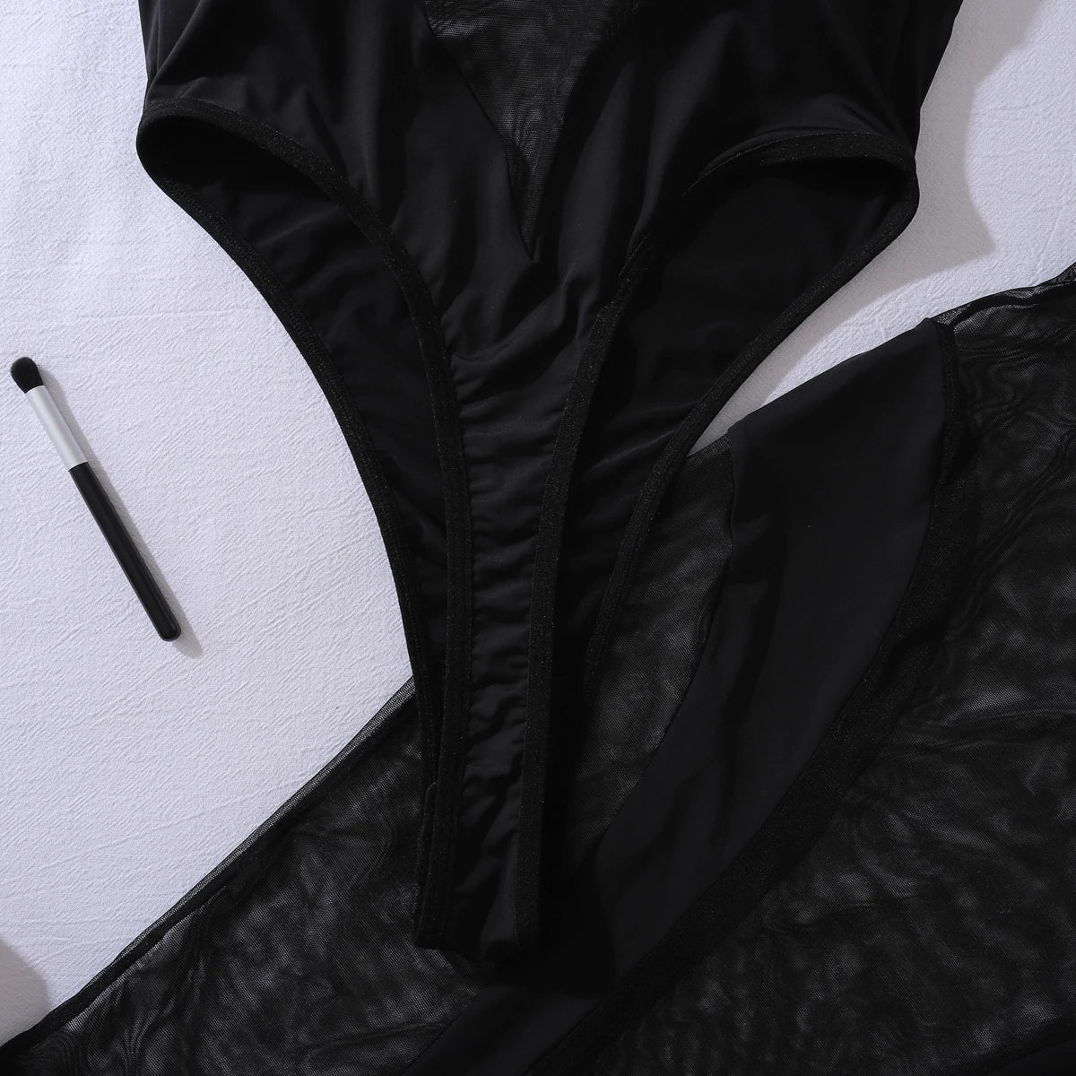 European and American 2025 new perspective slim fit patchwork mesh sexy half skirt jumpsuit two-piece set