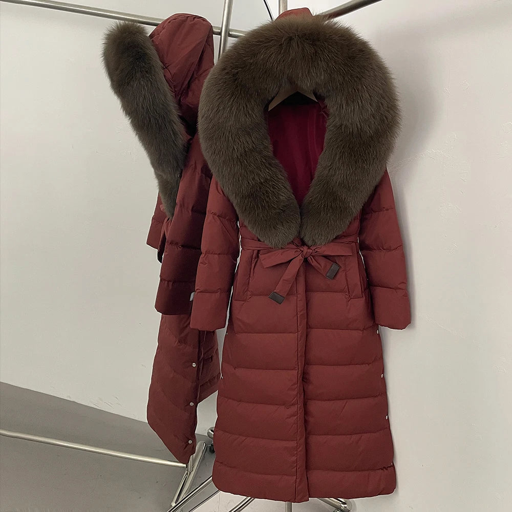 OFTBUY Long Puffer Jacket Women New 2025 Winter Warm White Duck Down Jacket Women's Real Fox Fur Coat Female Natural Fur Parkas