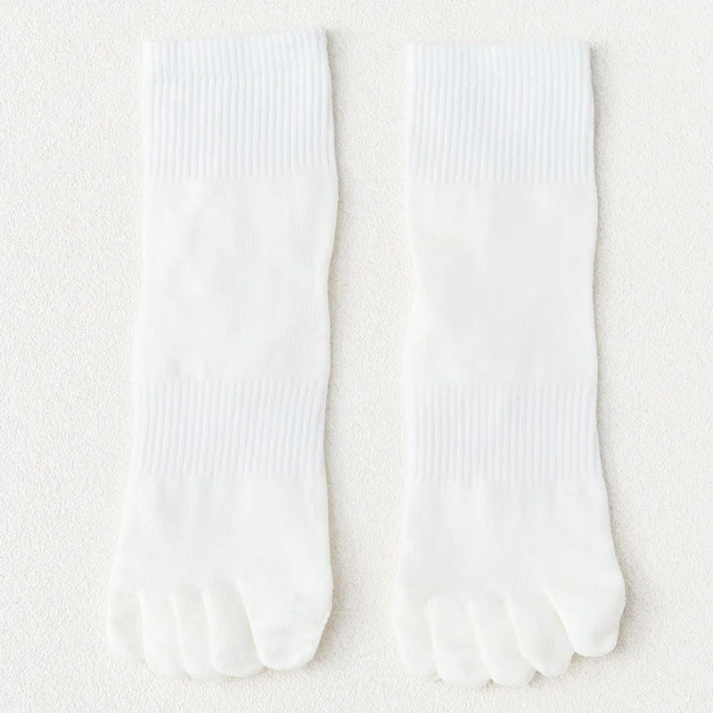 Men's Cotton 5 Toe Socks Mid Cuff Anti Odor Sweat Wicking Non Slip for Spring Autumn Casual Athletic Solid Color Daily Comfort