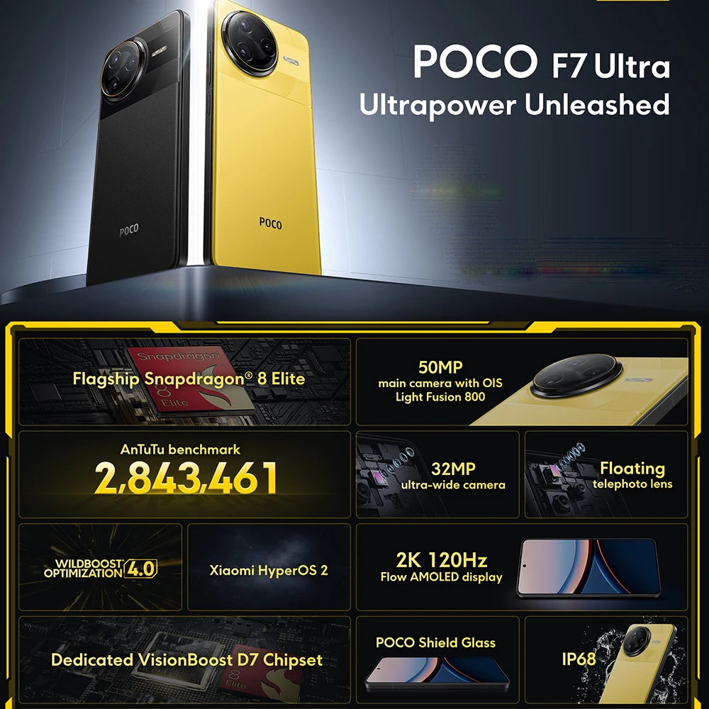 POCO F7 Ultra 5G NFC 12GB/256GB 16GB/512GB Global Version Cellphone without Charger All New World Primiere