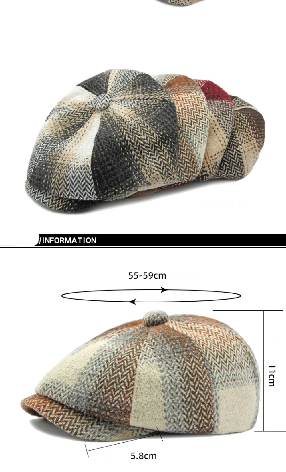 HT4184 Berets Autunm Winter Hats for Men Women Vintage Plaid Artist Painter Octagonal  Beret Hat Male Female Beret Cap