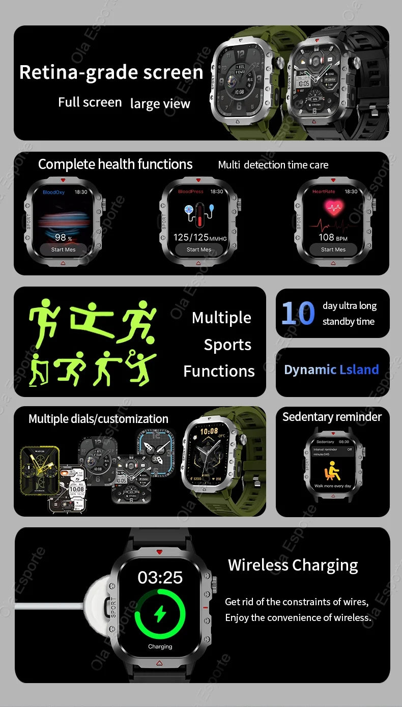 Outdoor Sports Smartwatch New 2025 2.01 inch HD Screen LED Flashlight Bluetooth Talking Smart Watch for Men Women Holiday Gift