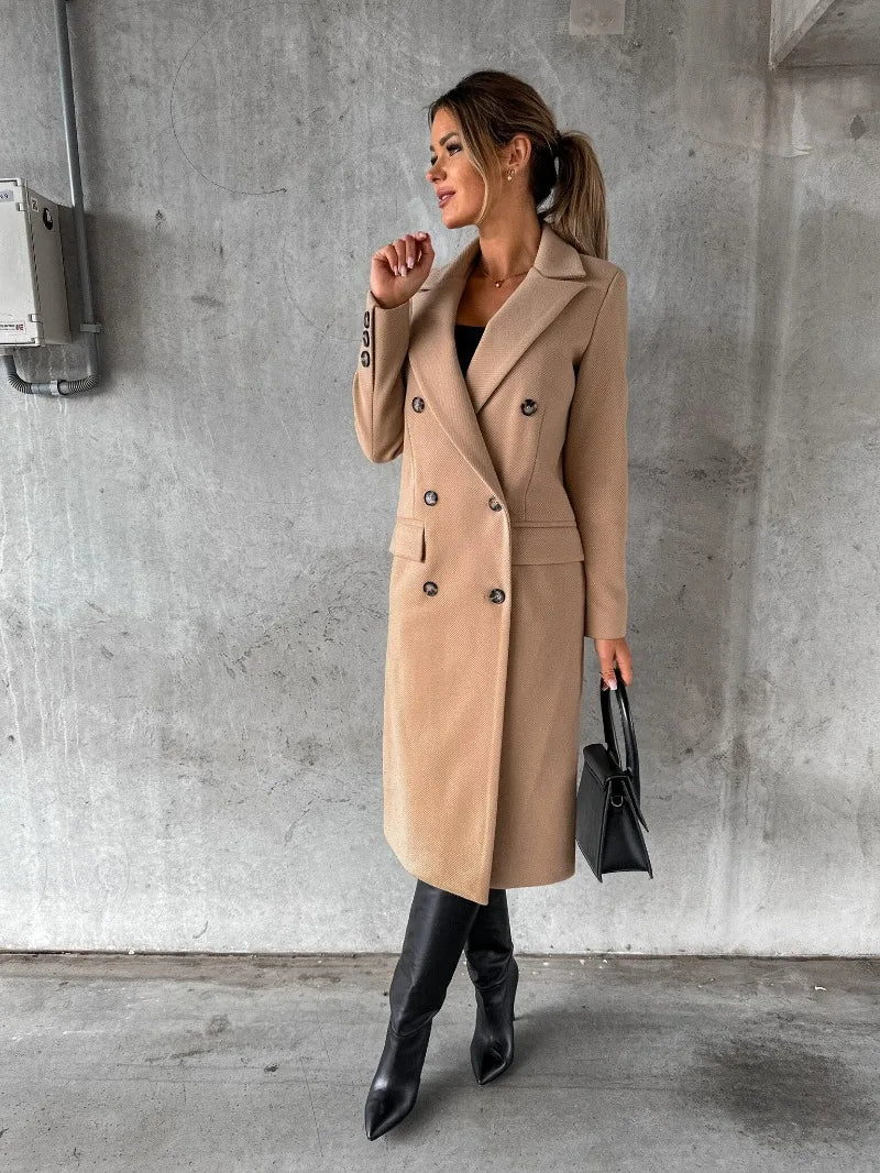 Women's Clothing Autumn and Winter New Simple Long-sleeved Double-breasted Woolen Coat for Women