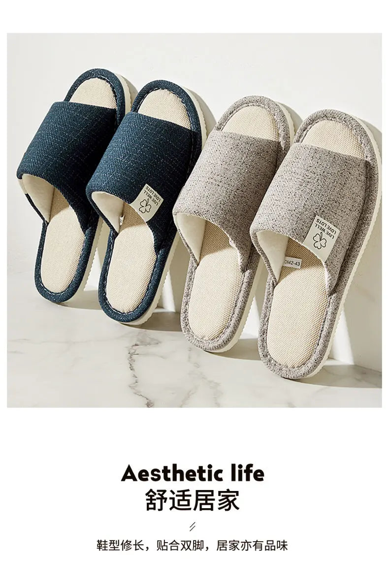 Home Linen Slippers For Men In Spring&Autumn Comfortable Bedroom Open-toed&Breathable Slippers Men's & Women's Shoes Summer
