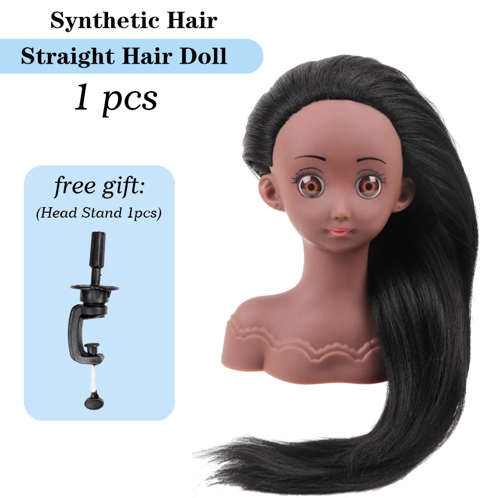 Real Human Hair Mannequin Head With Stand Afro Curly Hair Doll Manikin Head For Black Girls Gifts Practice Hair Styling Head