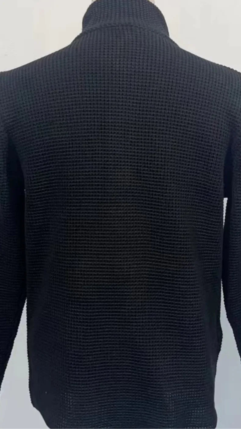 Sweaters Cardigan Men Coat Stand Collar Knitted Open Stitch Full Sleeve Splice Single Breasted Sweater Coats Autumn Winter