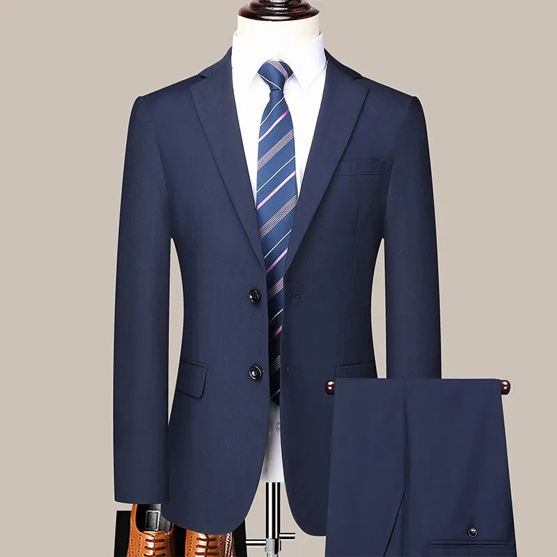 Two button men (suit + trousers) Korean version of fashion slim-fit business professional dress work formal two-piece set