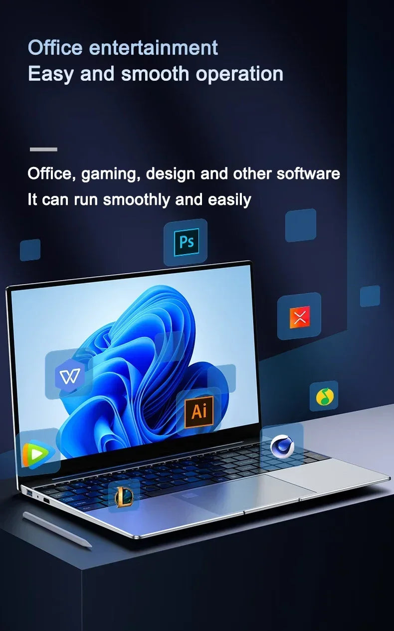 2025 NEW 15.6" Laptop Portable Intel N95 32GB DDR4 2TB SSD 7500mAh Windows11 Office Notebook Pc Gamer with Backlit Fingerprint