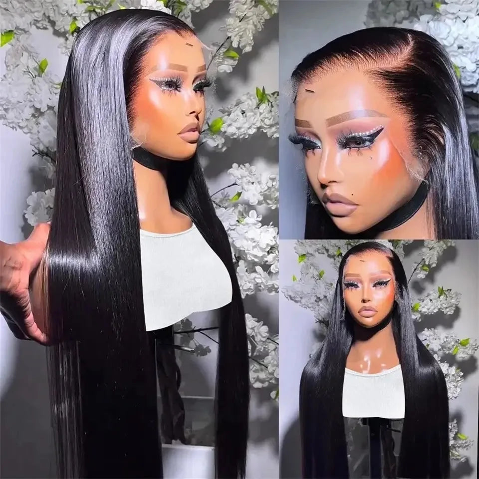 Long Soft Hair Straight Black Color Synthetic 13X6 HD Lace Frontal Wig For Black Women Prepucked With Baby Hair Glueless Wig
