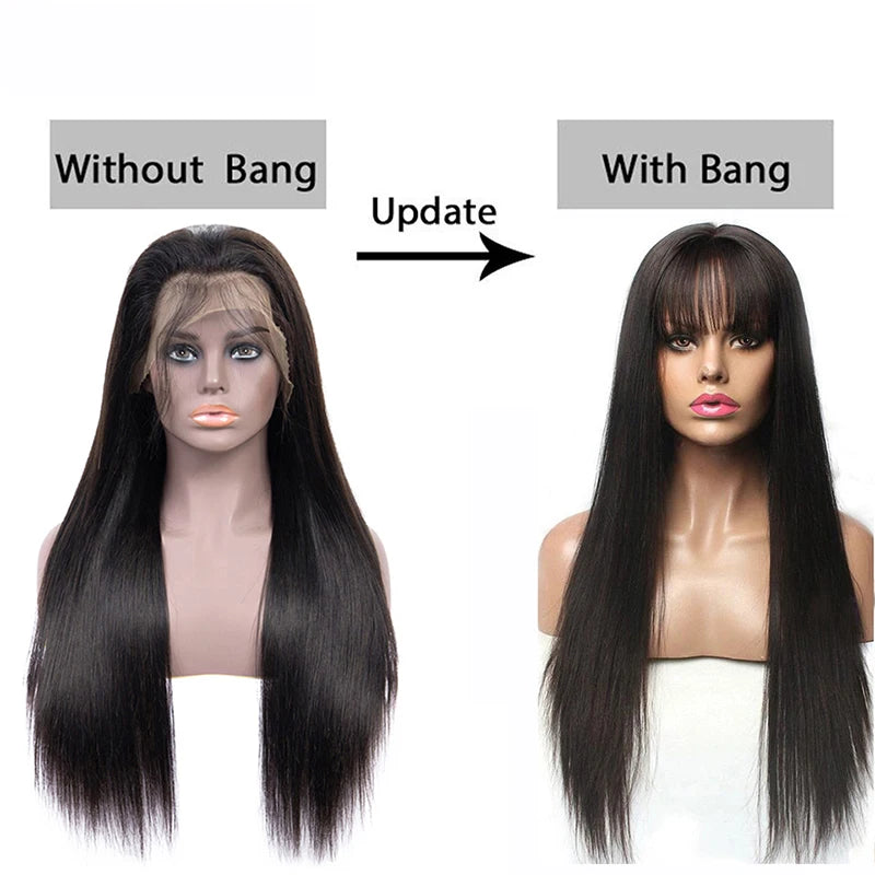 Straight Human Hair Wigs With Bangs 5x5 Hd Lace Closure Wig Fringe 13x4 Lace Frontal Glueless Wig Human Hair Ready To Wear Cheap