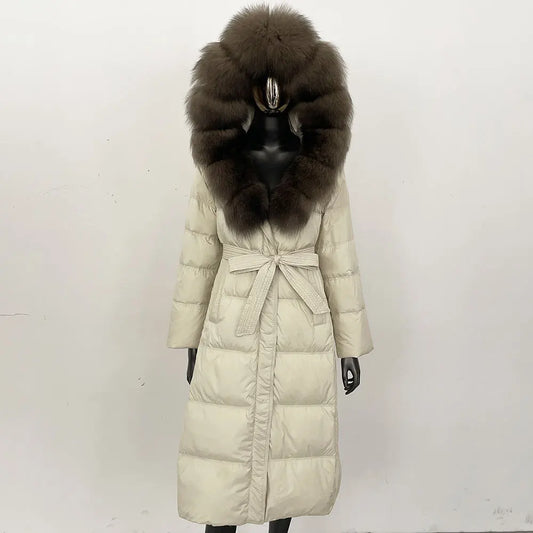 Down Jacket Winter Long Hooded Puffer Jacket Women Warm Thickened Real Fox Fur Collar White Duck Down Jacket Waterproof Parkas