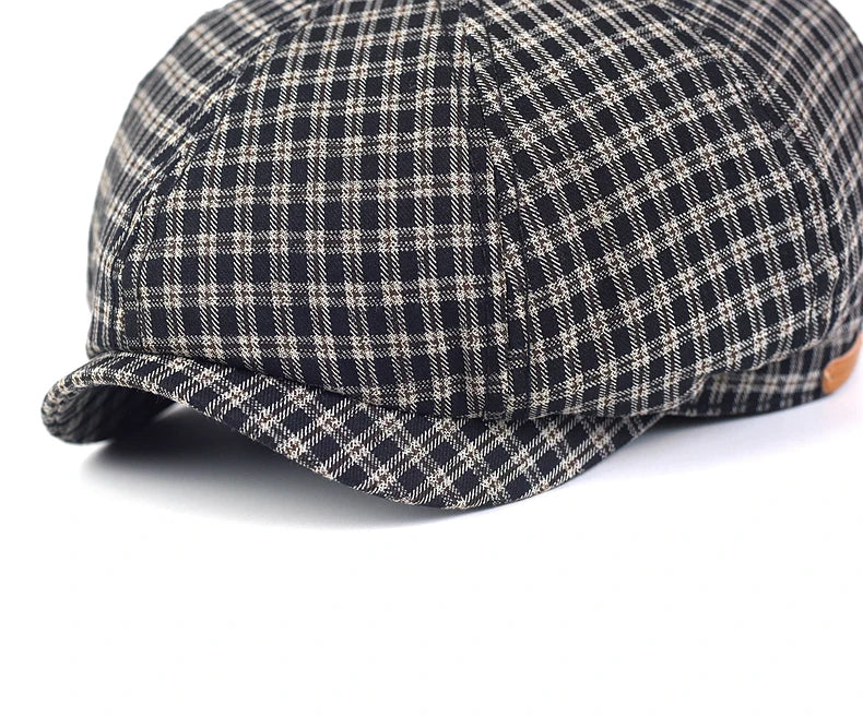 Spring Summer Plaid Newsboy Cap Breathable Peaky Octagonal Hat Vintage Soft Casual Berets Cap Visor Gatsby Flat Ivy Hat